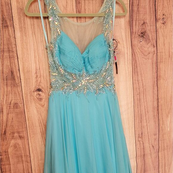 NWT Morrell Maxie Aqua Blue Sheer Back Gown, Style # 14825, Sz 4 - Picture 3 of 11